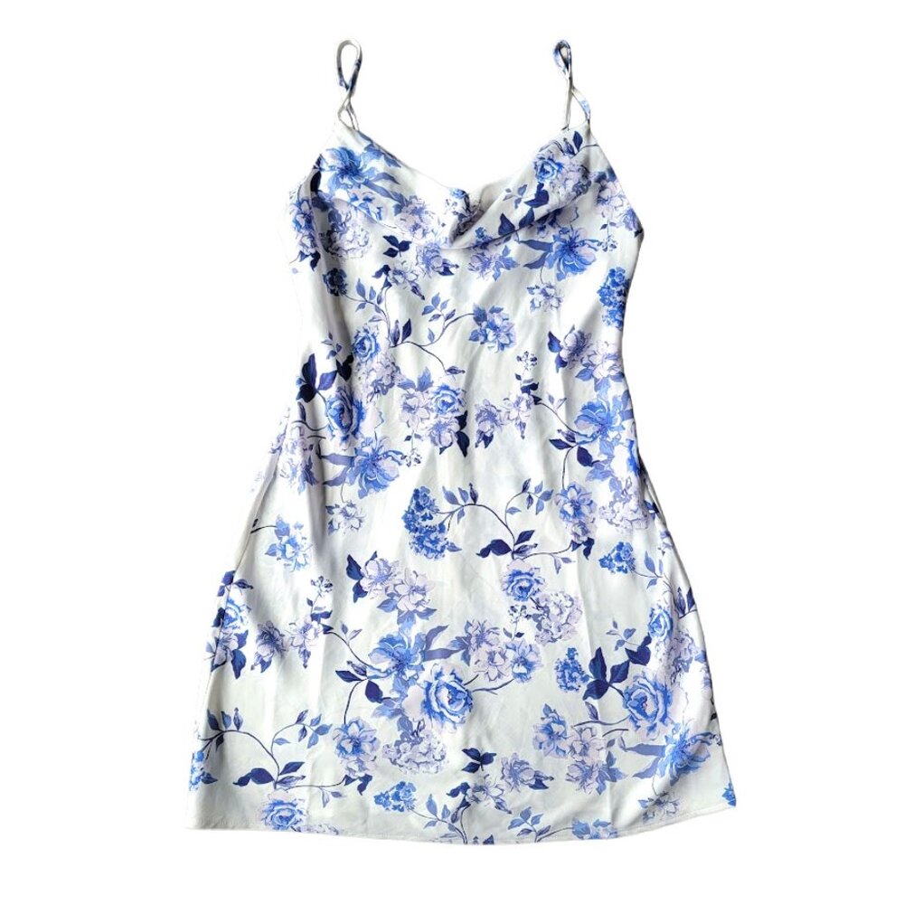 Urban Outfitters Satin Cowl Neck Porcelain Print Dress